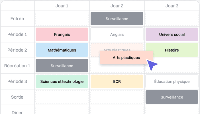 Interface de configuration de l’horaire
